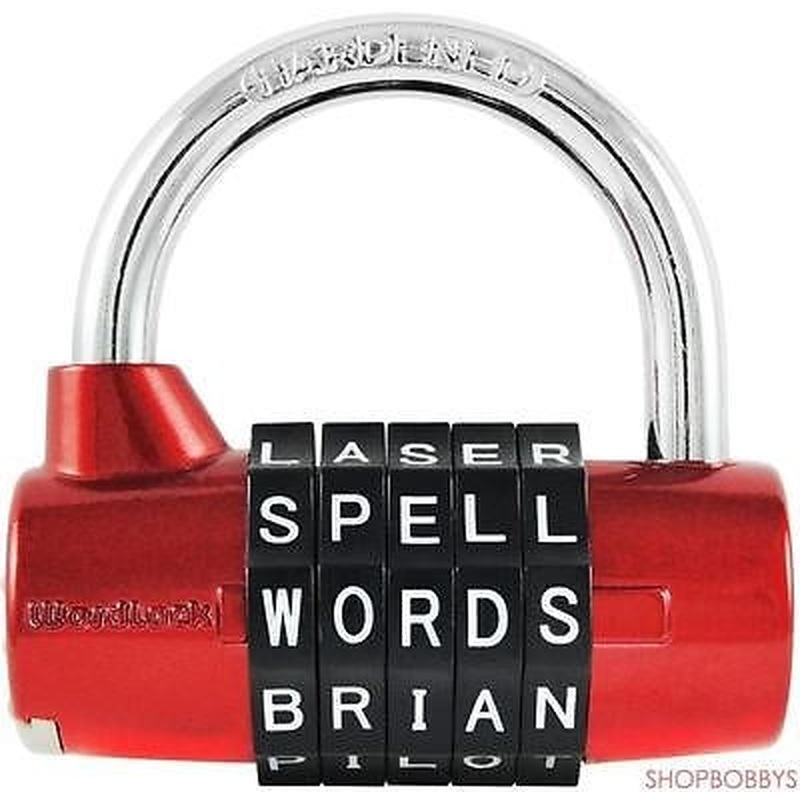 Wordlock Pl-002-Rd 5-Dial Combination Padlock, Red