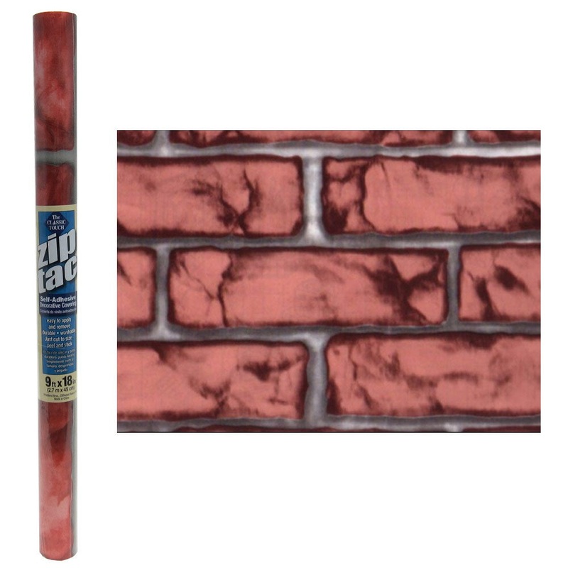 Zip Tac Self-Adhesive Decorative Shelf Liner Brick Red Design - 9 Ft X 18 In