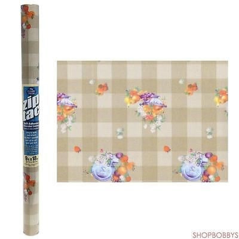Zip Tac Self-Adhesive Decorative Shelf Liner Fruit Check Beige - 9 Ft X 18 In