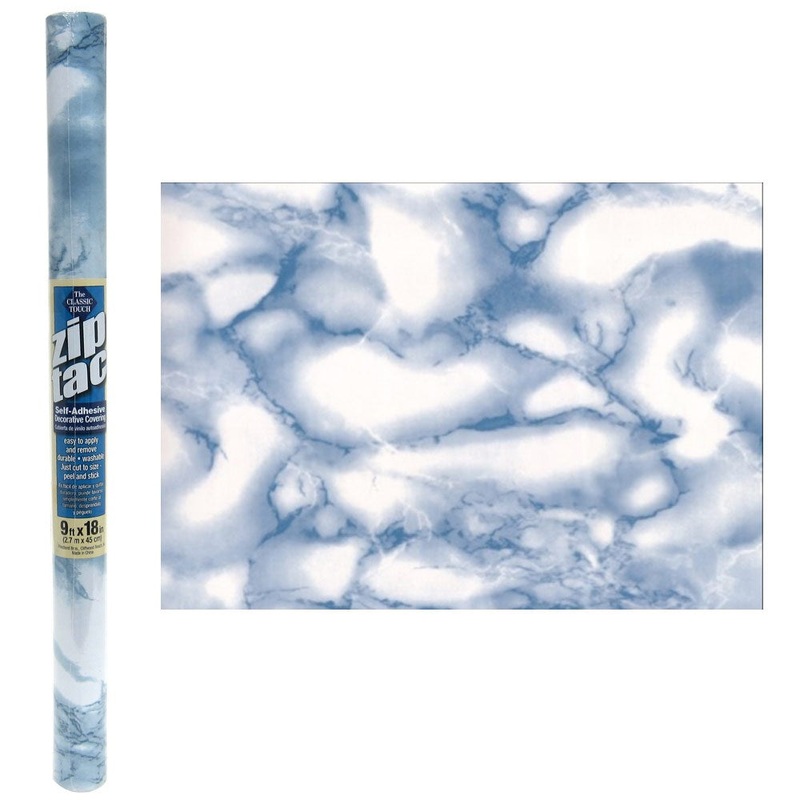 Zip Tac Self-Adhesive Decorative Shelf Liner Marble Blue Design - 9 Ft X 18 In