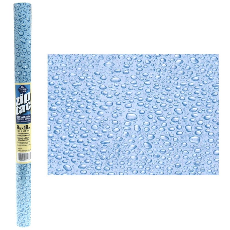 Zip Tac Self-Adhesive Decorative Shelf Liner Rain Drop Blue Design - 9 Ft X 18 In