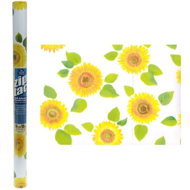 Zip Tac Self-Adhesive Decorative Shelf Liner Sunflower Design - 9 Ft X 18 In