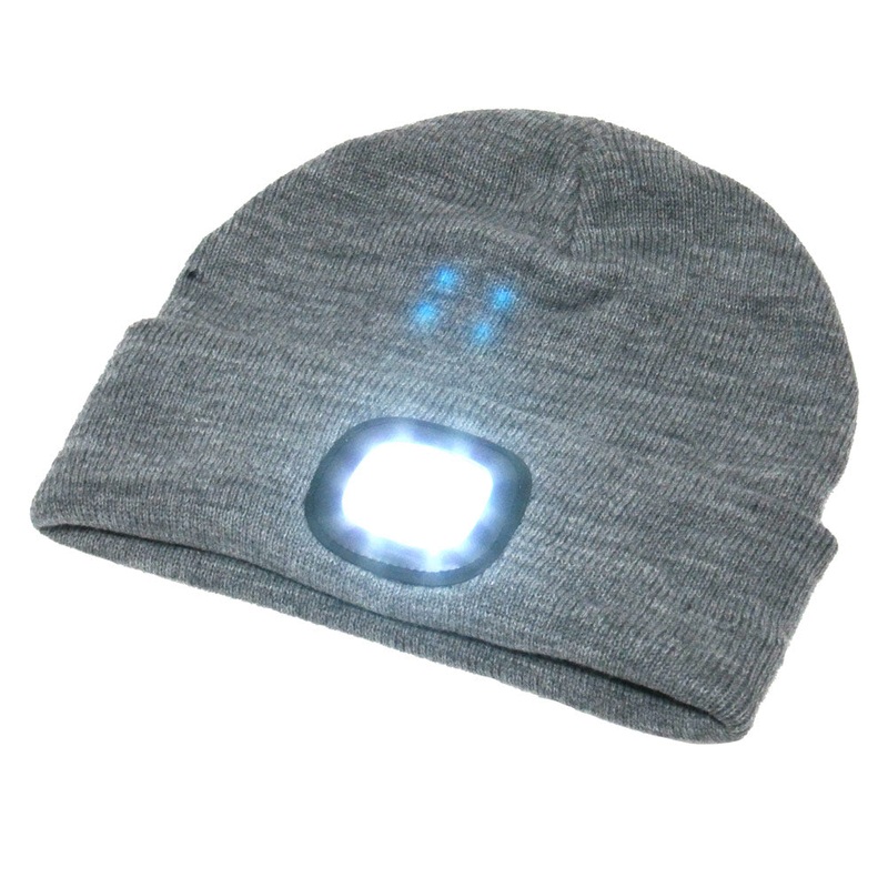 BEAMie Hat With Built-In Rechargeable LED Head Lights, Grey