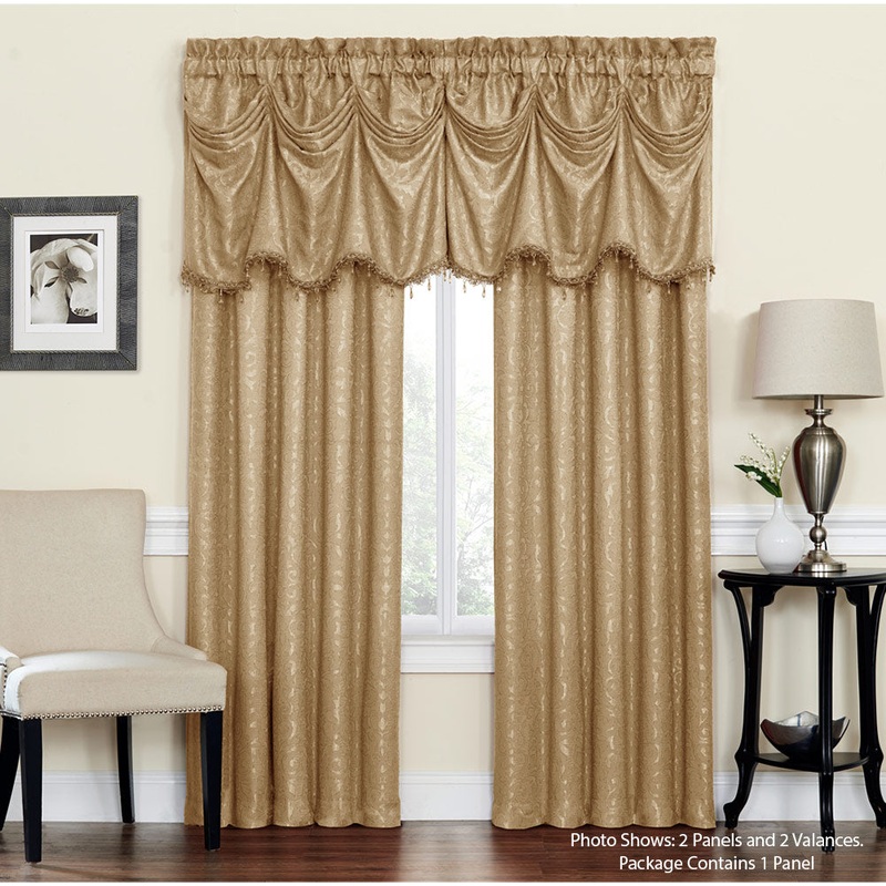 Bellini Jacquard Medallion Design Window Panel And Valance Treatments, Mocha