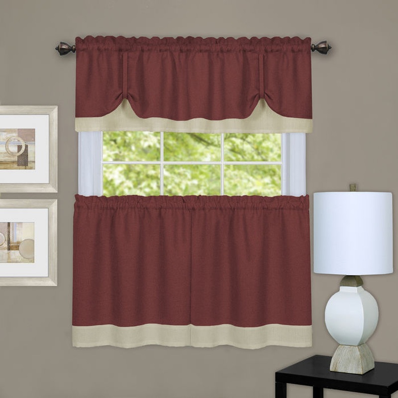 Darcy 3-Piece Kitchen Curtain Valance & Tiers set, Marsala-Tan, 58x14 & 58x36