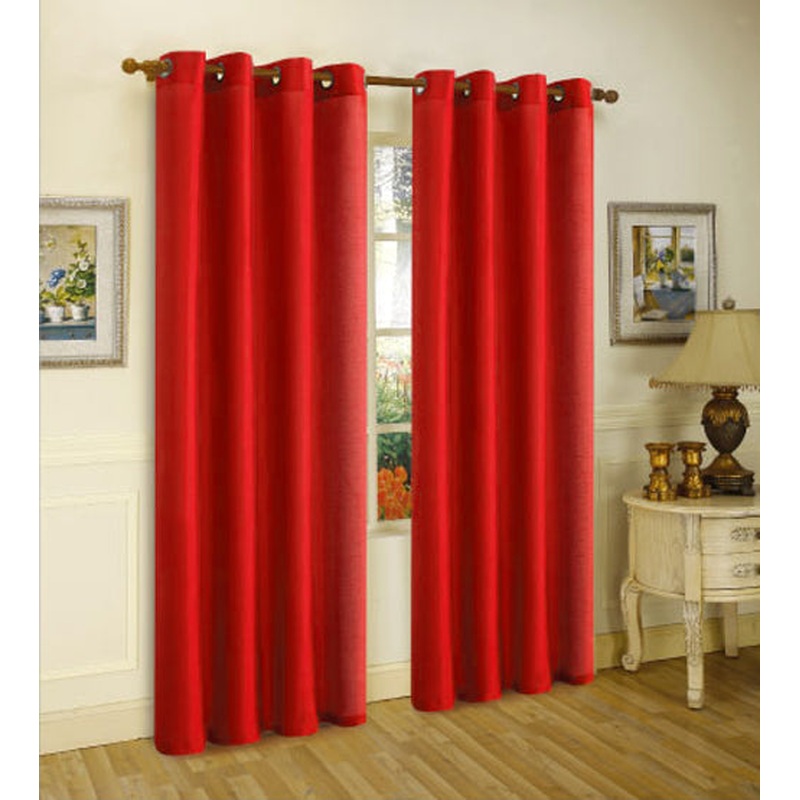 Melanie Faux Silk Grommet Window Panel, Red, 55x63 Inches
