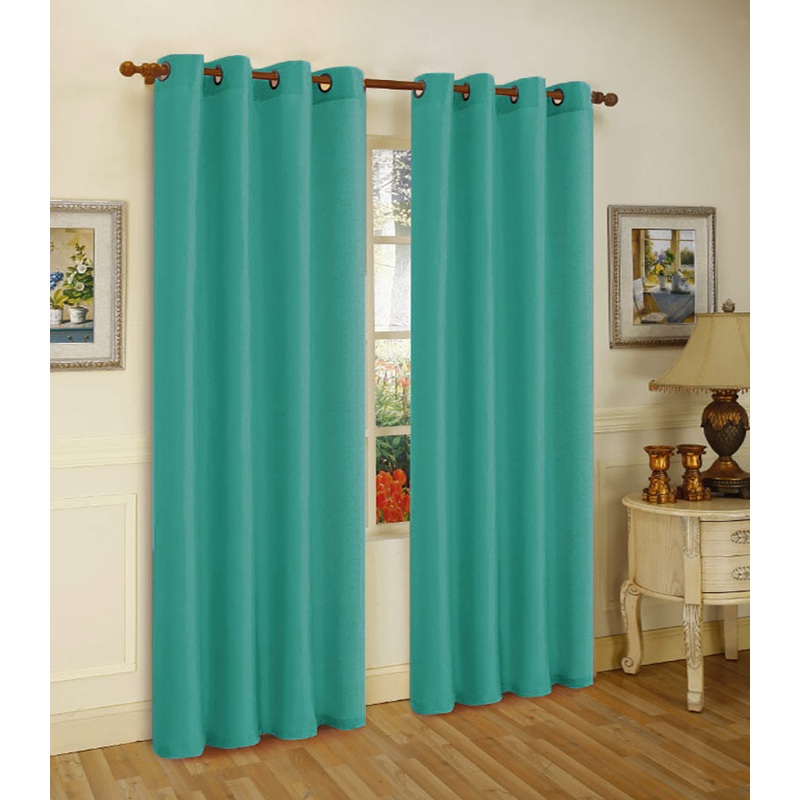Melanie Faux Silk Window Panel With 8 Grommets, Teal Blue, 55x84 Inches