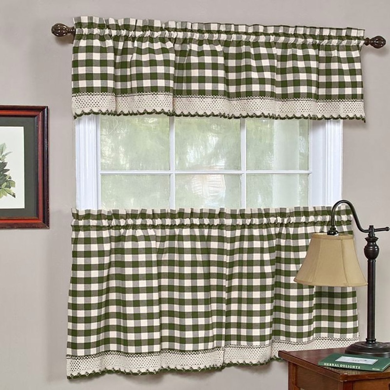 Buffalo Check Gingham Kitchen Curtain Separates, Sage, 58x14 & 58x36 Inches