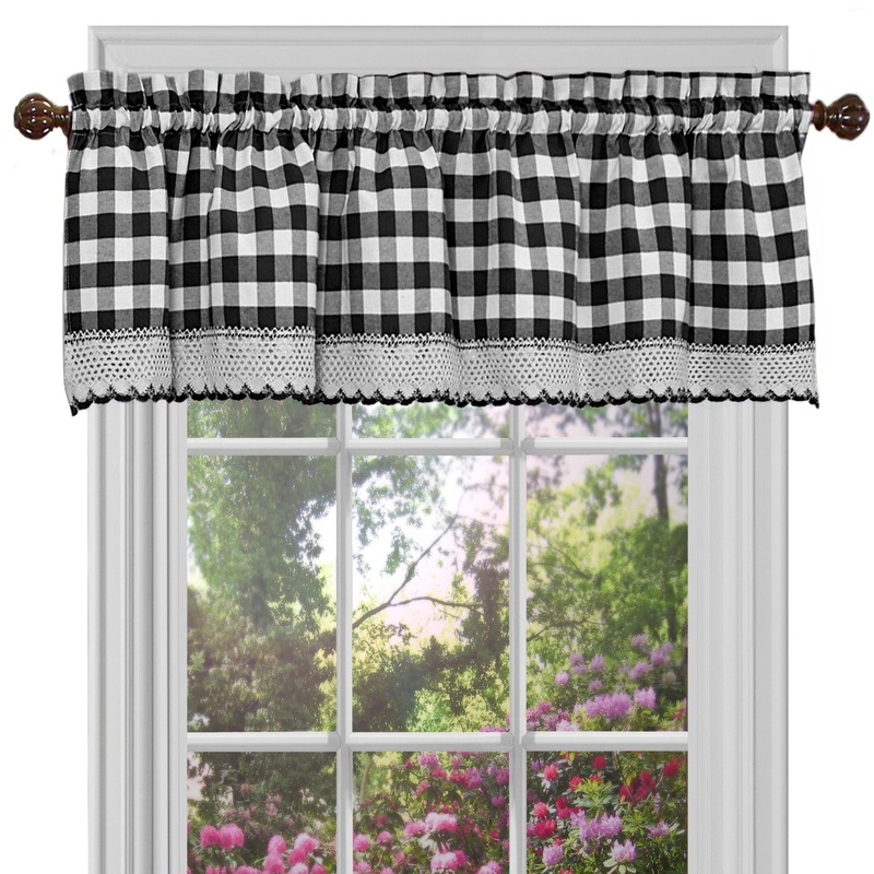 Buffalo Check Gingham Kitchen Curtain Valance, Black, 58x14 Inches