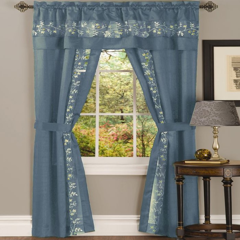 Fairfield Complete 5-Piece Panel, Valance & Tieback Set, Blue, 55x84 Inches