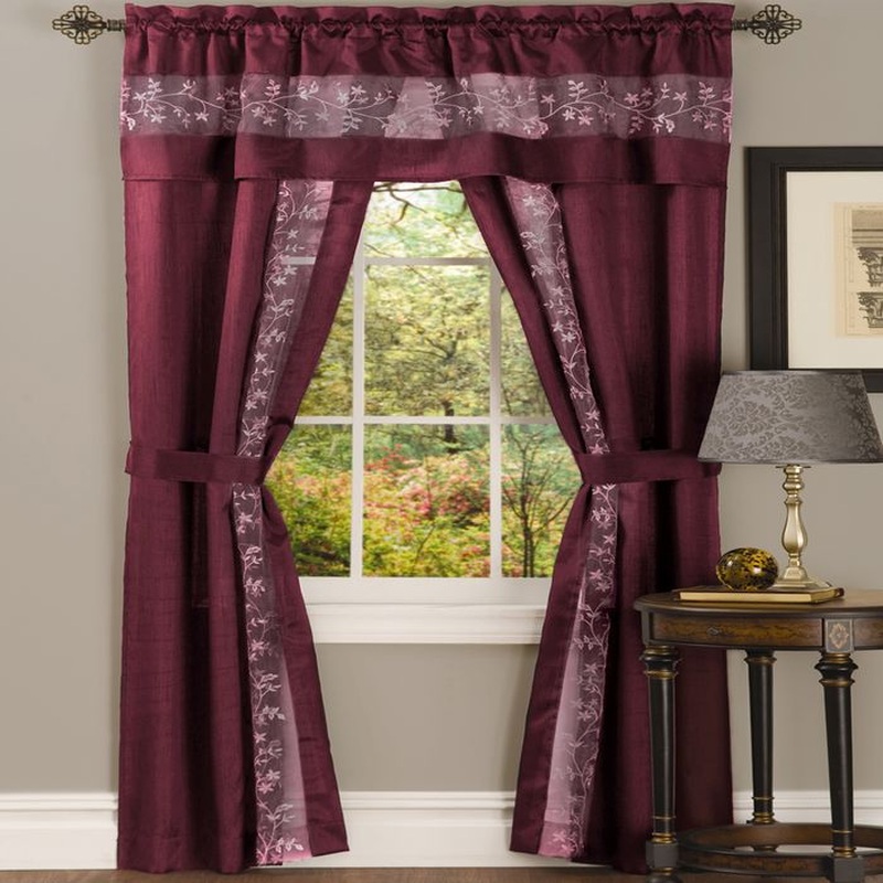 Fairfield Complete 5-Piece Panel, Valance & Tieback Set, Burgundy, 55x84 Inches