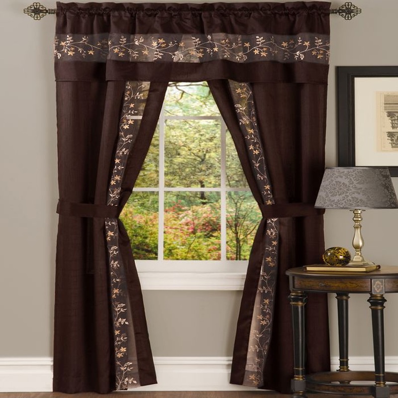 Fairfield Complete 5-Piece Panel, Valance & Tieback Set, Chocolate, 55x84 Inches