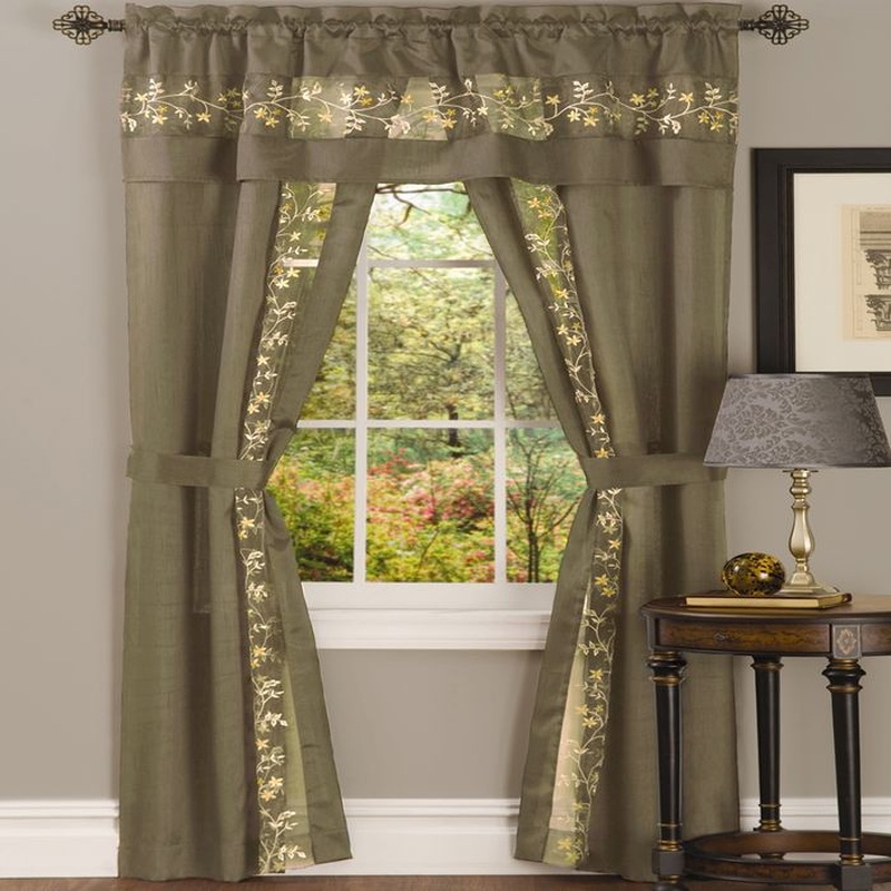 Fairfield Complete 5-Piece Panel, Valance & Tieback Set, Taupe, 55x84 Inches