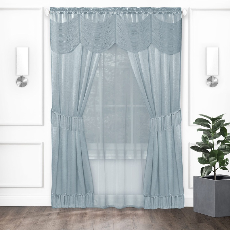 Halley Satin 6-Piece Window Set with Austrian Valance, Ice Blue, 56x84 Inches
