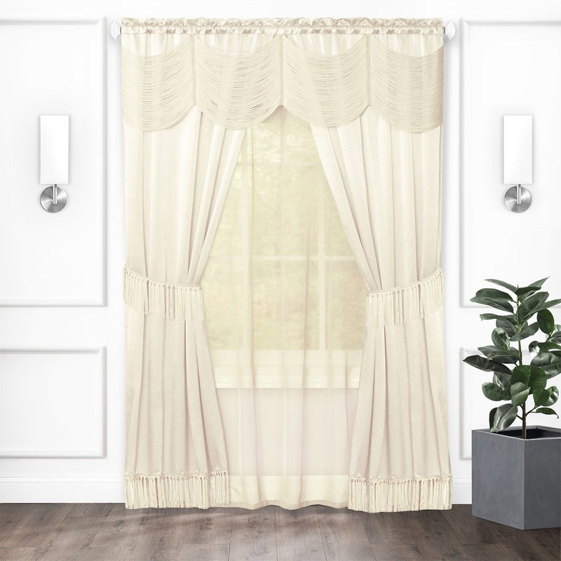 Halley Satin 6-Piece Window Set with Austrian Valance, Ivory, 56x84 Inches