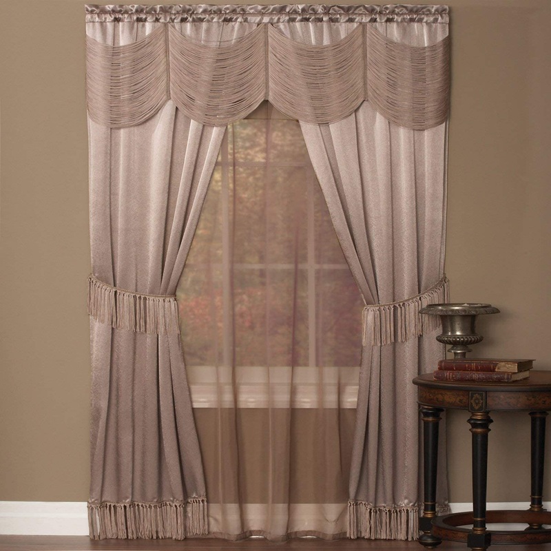 Halley Satin 6-Piece Window Set with Austrian Valance, Mauve, 56x84 Inches