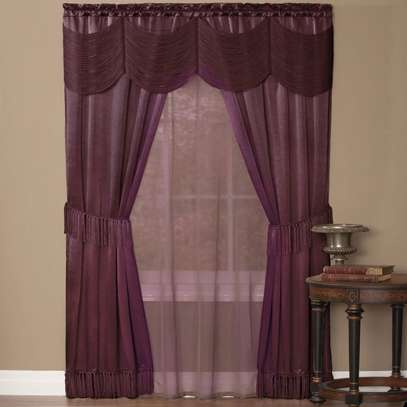 Halley Satin 6-Piece Window Set with Austrian Valance, Merlot, 56x84 Inches