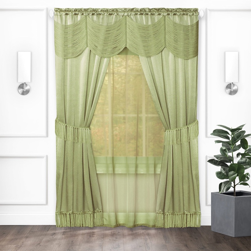 Halley Satin 6-Piece Window Set with Austrian Valance, Sage, 56x84 Inches