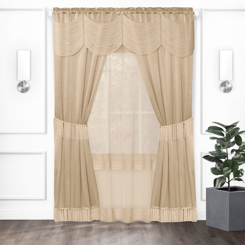 Halley Satin 6-Piece Window Set with Austrian Valance, Taupe, 56x84 Inches