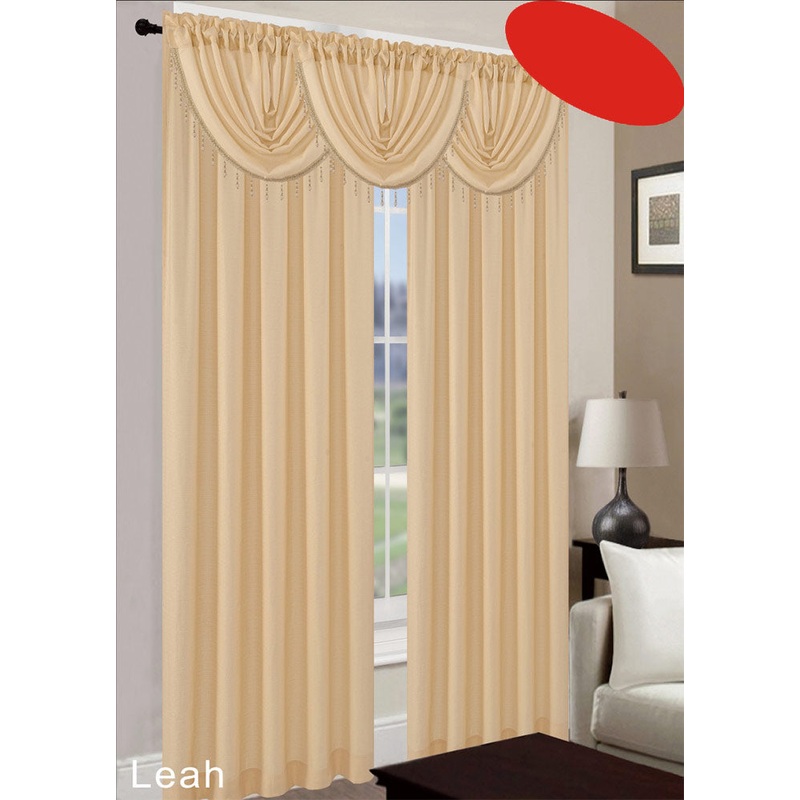 Leah Jacquard Textured Window Panel And Valance Treatments, Beige