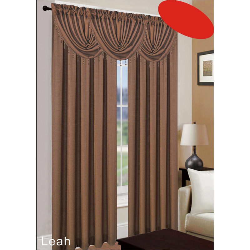 Leah Jacquard Textured Window Panel And Valance Treatments, Brown