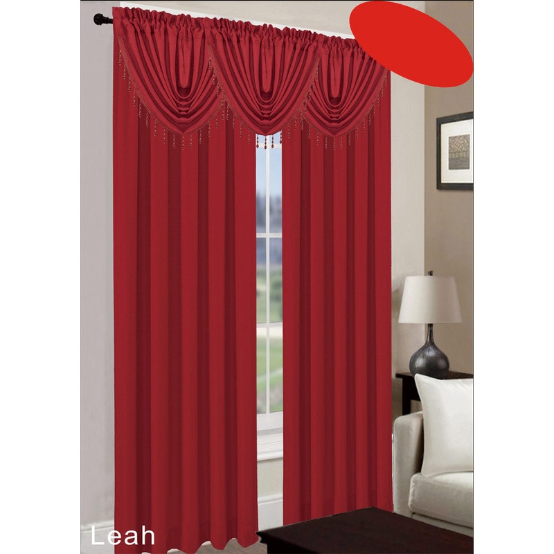 Leah Jacquard Textured Window Panel And Valance Treatments, Burgundy