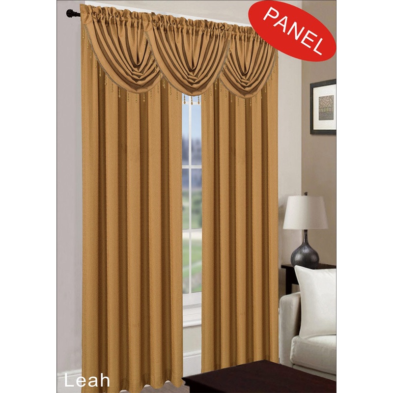 Leah Jacquard Textured Window Panel And Valance Treatments, Gold