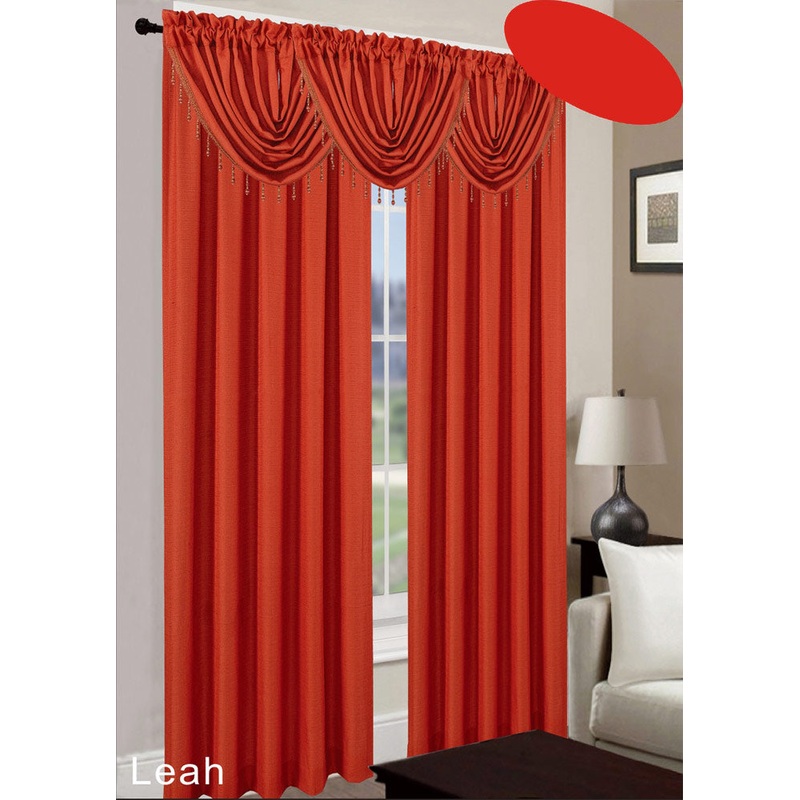 Leah Jacquard Textured Window Panel And Valance Treatments, Rust