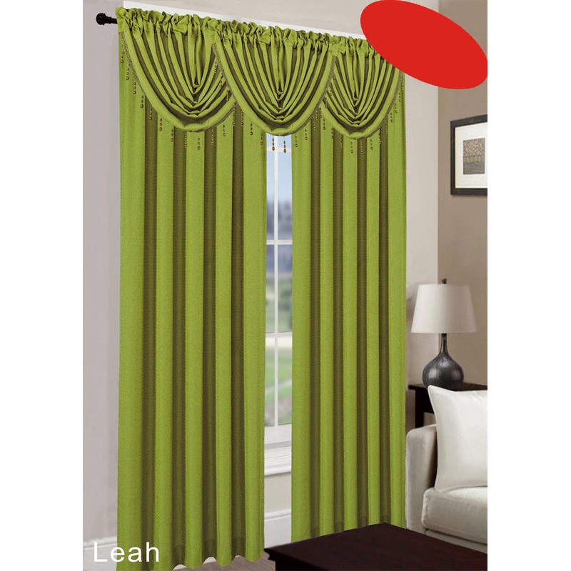 Leah Jacquard Textured Window Panel And Valance Treatments, Sage