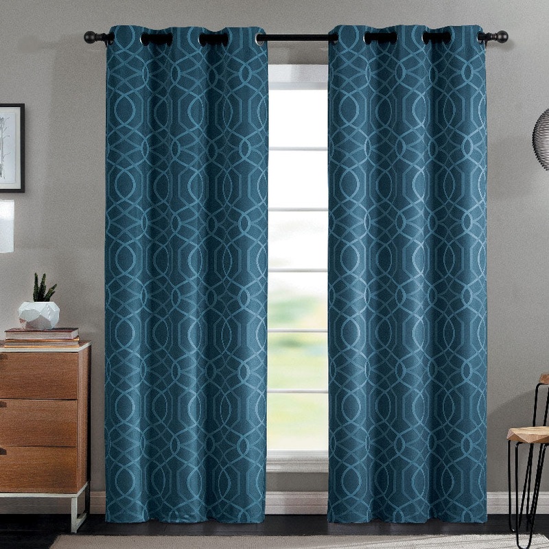 Aries Chain 8 Grommet Room Darkening Window Panel, Teal, 52x90 Inches