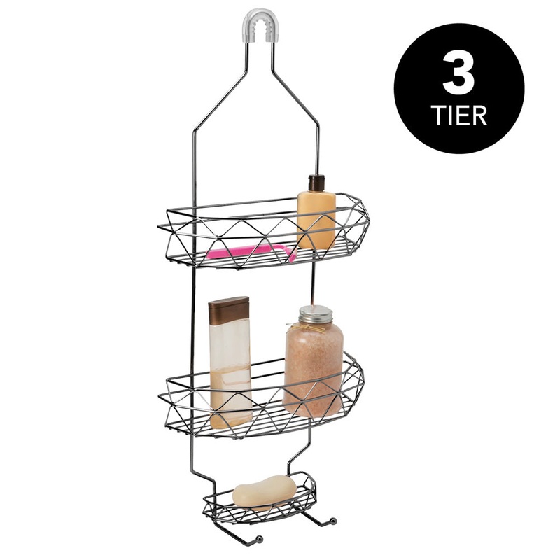 Bath Bliss 3-Tier Geometric Collection Shower Caddy, Black-Onyx, 12x26.4 x4 Inches