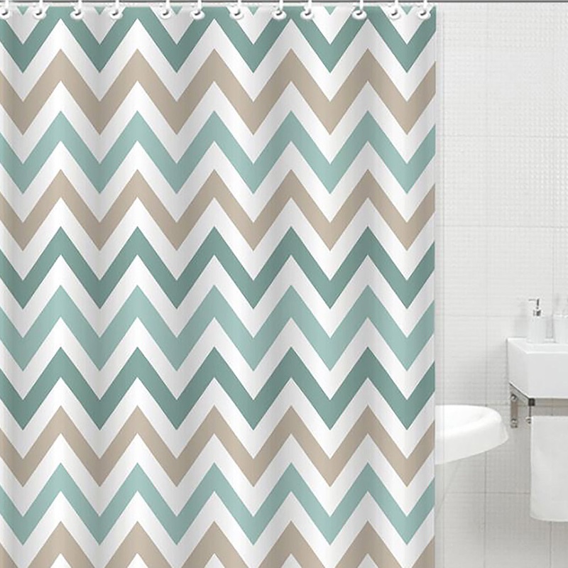 Bath Bliss Canvas Shower Curtain, Green Chevron Design, 70x72 Inches