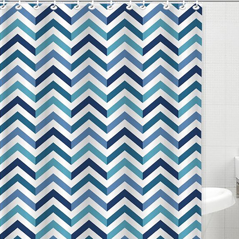 Bath Bliss Dobby Weave Shower Curtain Set, Sapphire Chevron Design, 70x72 Inches
