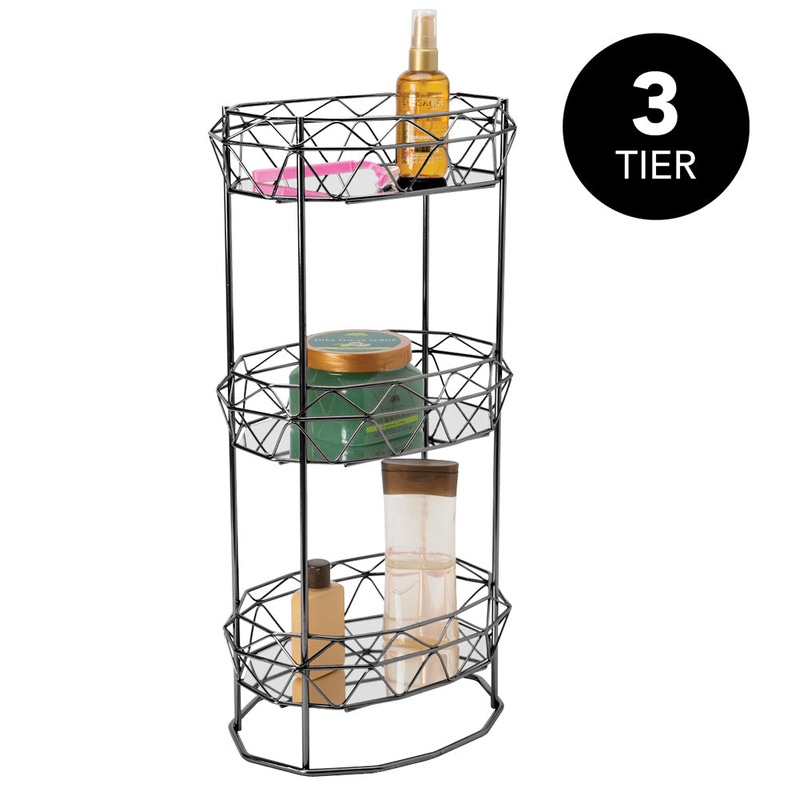 Bath Bliss Geometric Collection 3-Tier Spa Storage Tower Shelf, Black,10.4x7.7x20.7 Inches