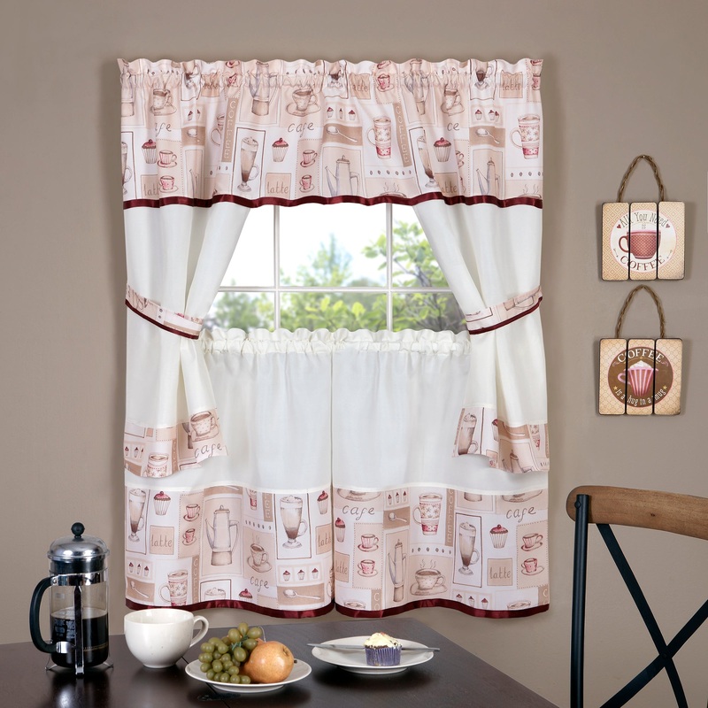 Cappuccino Printed Kitchen Curtain Tiers & Swag Set, 56x36 Inches