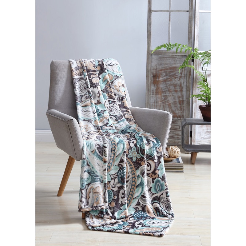 Hudson Essex Bergamo Velvet Plush Throw, Teal, 50x70 Inches