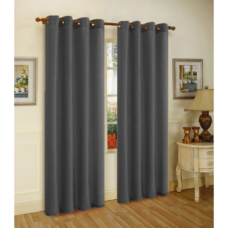 Melanie Faux Silk Grommet Window Panel, Charcoal, 55x63 Inches