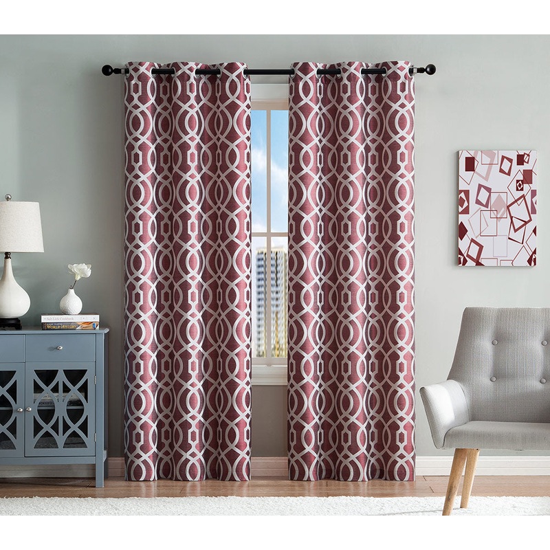 Montana 2-Pack Woven Jacquard Grommet Window Panels, Burgundy, 76x84 Inches