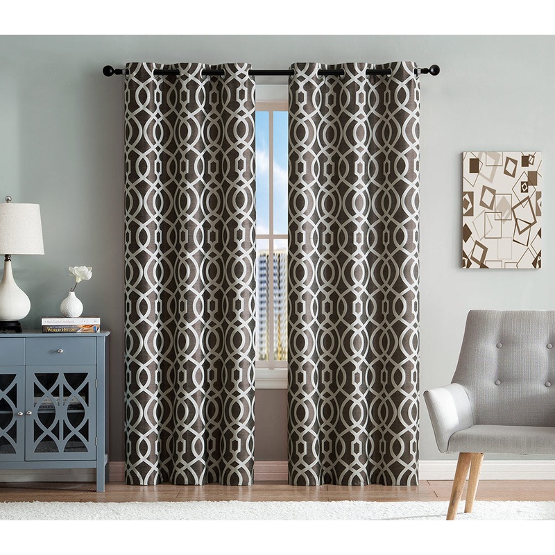 Montana 2-Pack Woven Jacquard Grommet Window Panels, Chocolate, 76x84 Inches