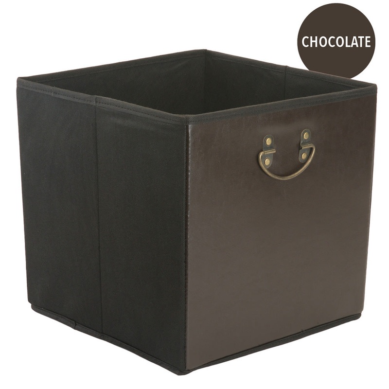Simplify Retro Faux Leather Collapsible Storage Cube, Chocolate, 12.8x12.8x12.8 Inches