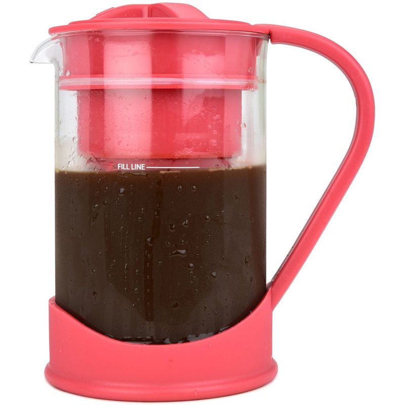 Spigo Cold Brew Coffee Maker with Borosilicate Glass Pitcher, Red, 1 Liter, 8x5 Inches