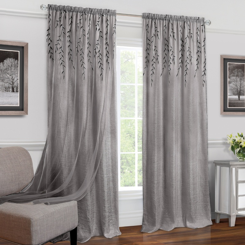 Willow Crushed Satin Double Layer Rod Pocket Panel, Grey, 42x84 Inches