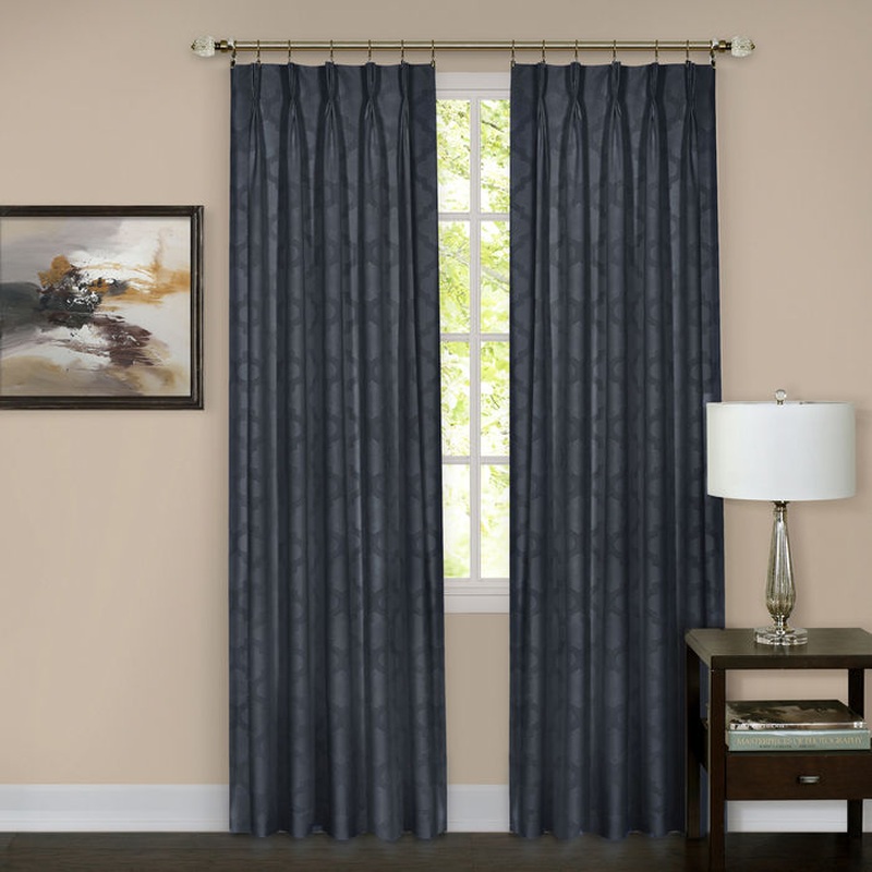 Windsor Quatrefoil Room Darkening Pinch Pleated Panel, Navy, 34x84 Inches