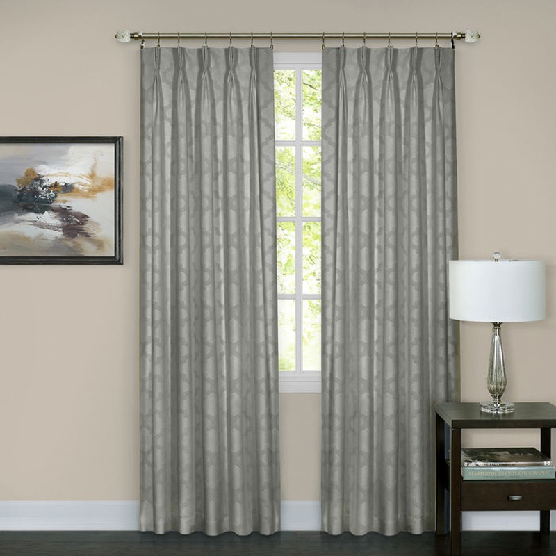 Windsor Quatrefoil Room Darkening Pinch Pleated Panel, Silver, 34x84 Inches