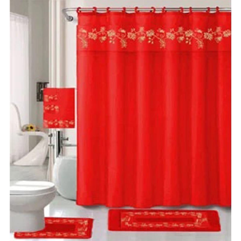 All For You 18 Piece Embroidered Non-Slip Bath Rug, Shower Curtain and Towel Set