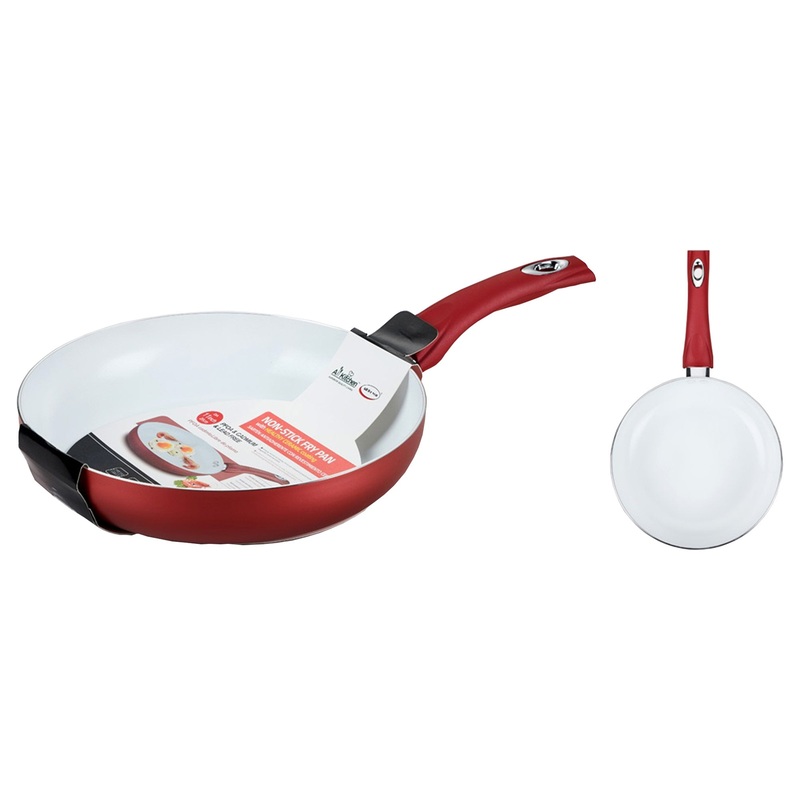All For You Non-Stick White Ceramic Coating Frying Pan with Soft Touch Handle, Red