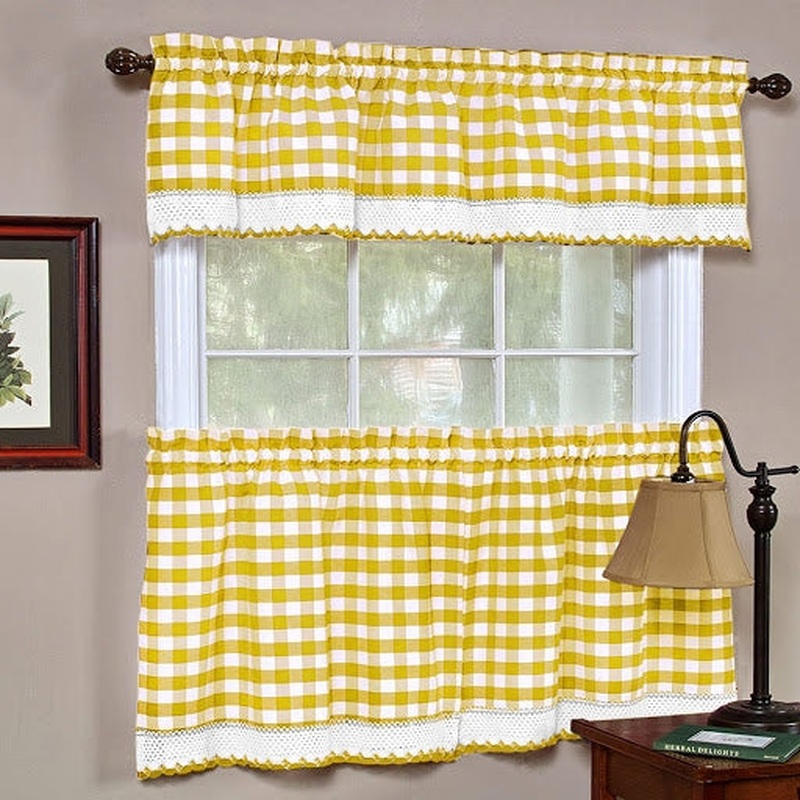 Buffalo Check Gingham Kitchen Curtain Separates, Yellow, 58x14 & 58x36 Inches