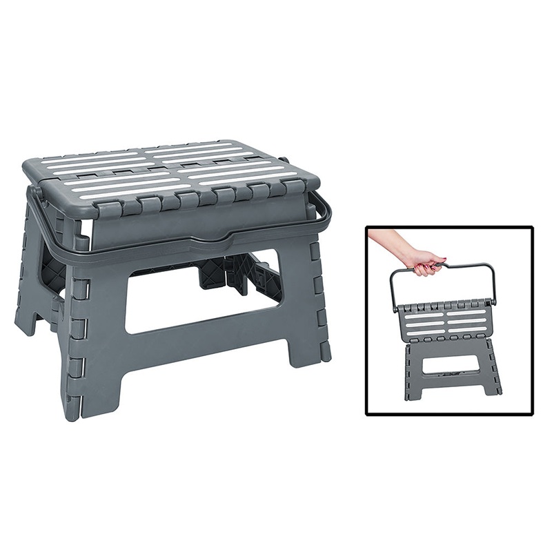 Simplify Step And Stow Folding Step Stool with Handle, Grey, 9 Inches