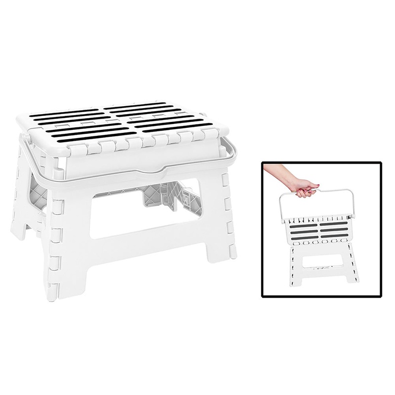 Simplify Step And Stow Folding Step Stool with Handle, White, 9 Inches