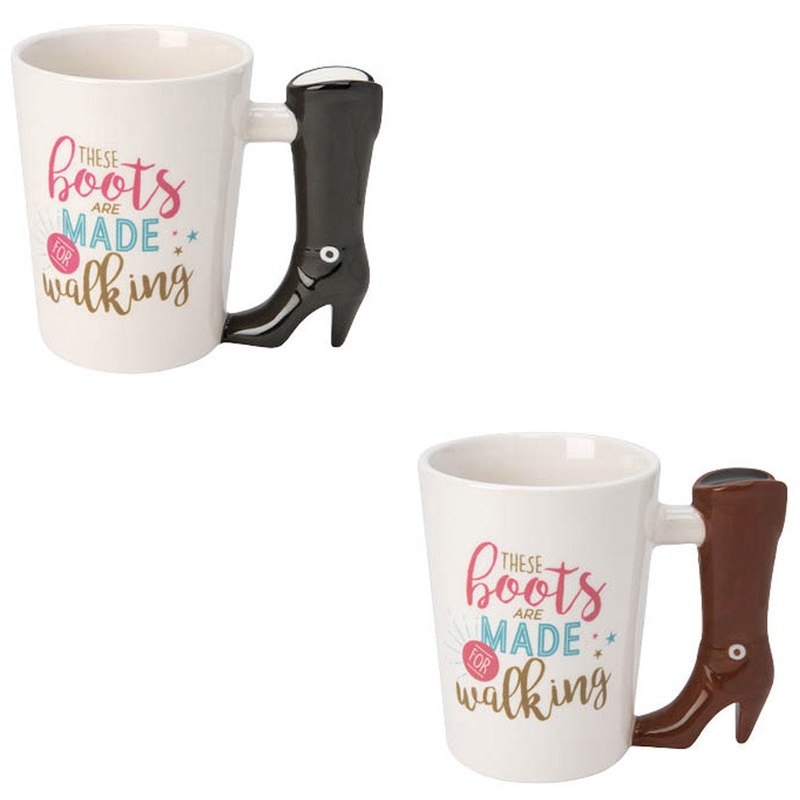 Sip Of Art Ceramic High Heel Boots Shaped Handle Mug Set, Black-Brown, 12 Ounces